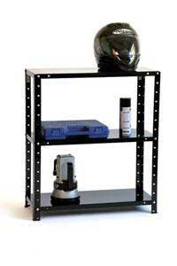 30cm Deep 78cm H Black Adjustable 3 Shelf Shelving Bay Steel bolted shelving for offices shed garages store room and archives 49/Bolted3ShelfGarage.jpg