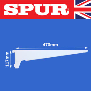 Genuine Spur Steel-Lok Reinforced Shelf Bracket 470mm Spur Shelving strong wall mounted shelving with shelving uprights shelf brackets 50/470RmmBracketWhite.jpg
